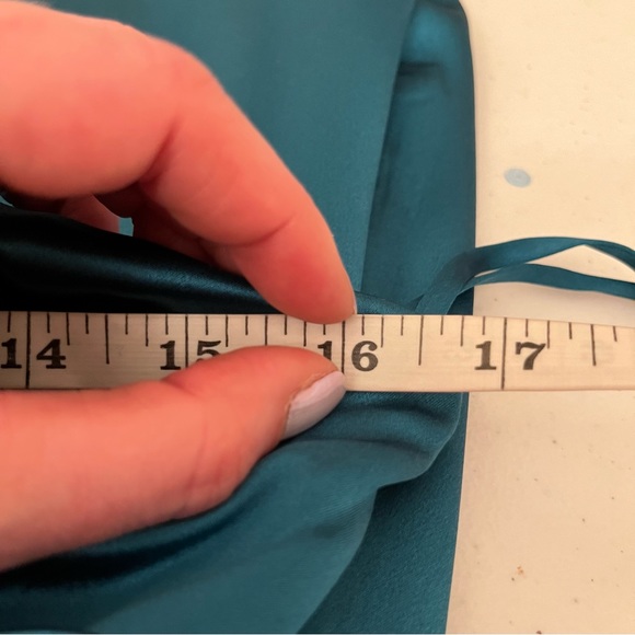 BADGLEY MISCHKA dress silk formal one shoulder SC0096 Grecian mini teal green 2 - Picture 10 of 13